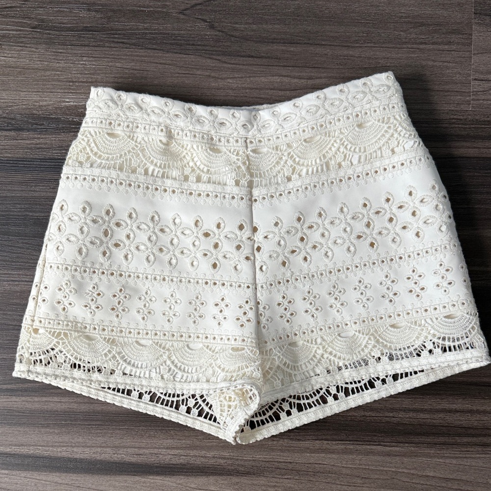 Bebe Cream Lace High Waist Shorts